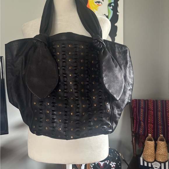 Frye Like New Jade Elegant Black Studded Tote Bag - Picture 7 of 11